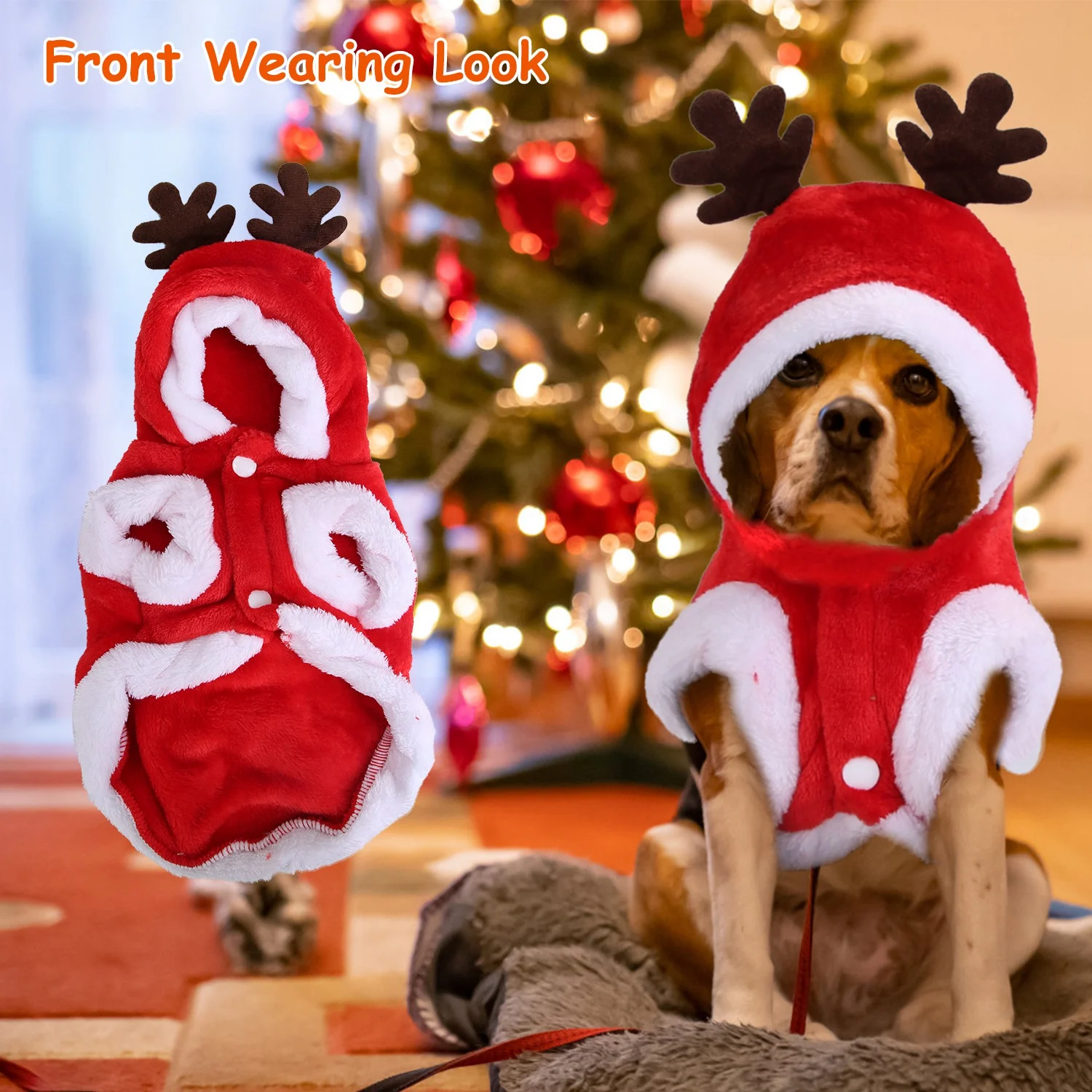 1Pc Pet Christmas Clothes Santa Claus Reindeer Antlers Costume Winter Outfit New Year