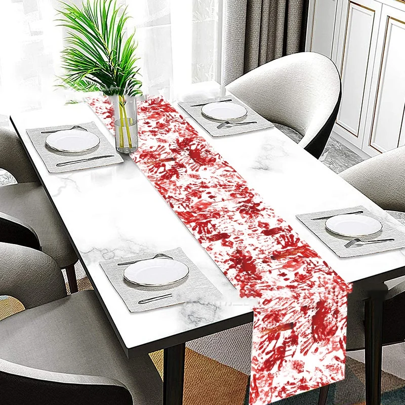 Horror Happy Halloween Tablecloth Bloody Handprint Table Cover Festival Halloween Party