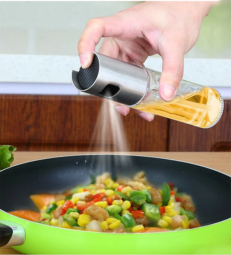 BBQ Healthy Kitchen Cooking Oil Vinegar Spray Bottle Push Type Oil Spray BottlePump Oil