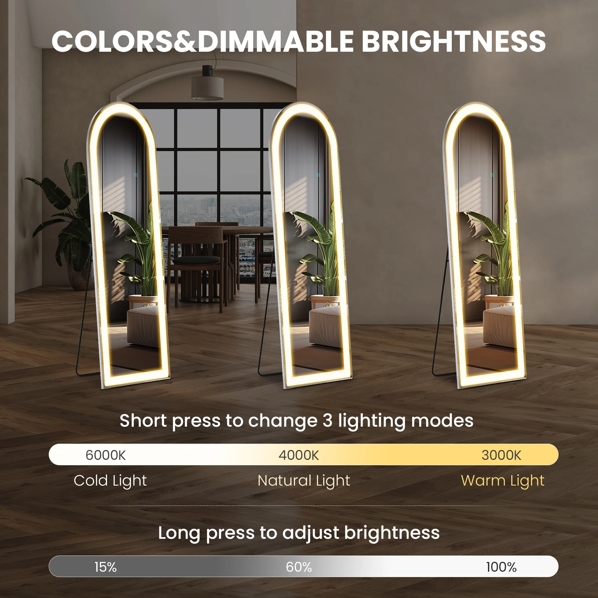 3 Color Lighting Mirror With LED Lights
