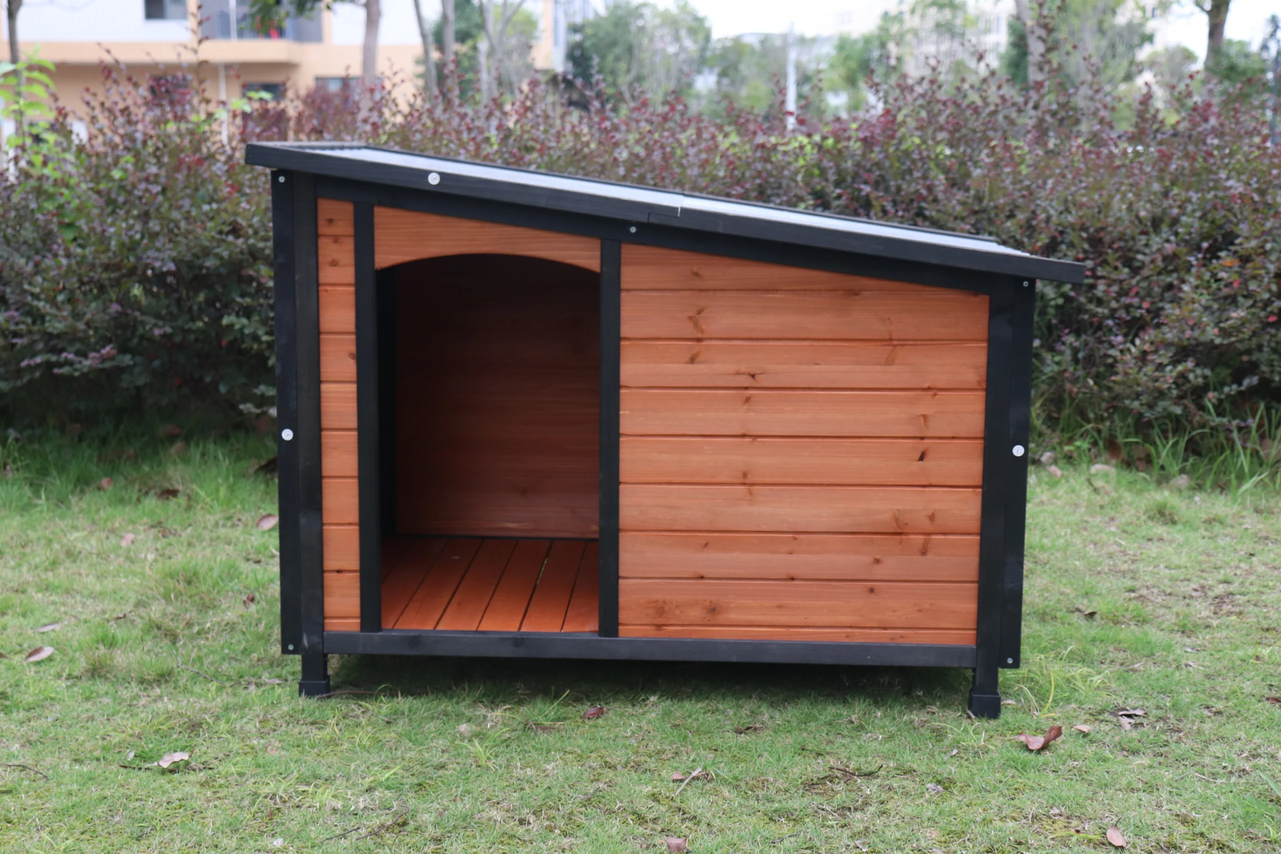 46 Dog House Outdoor & Indoor Wooden Dog Kennel For Winter With Raised Feet Weatherproof