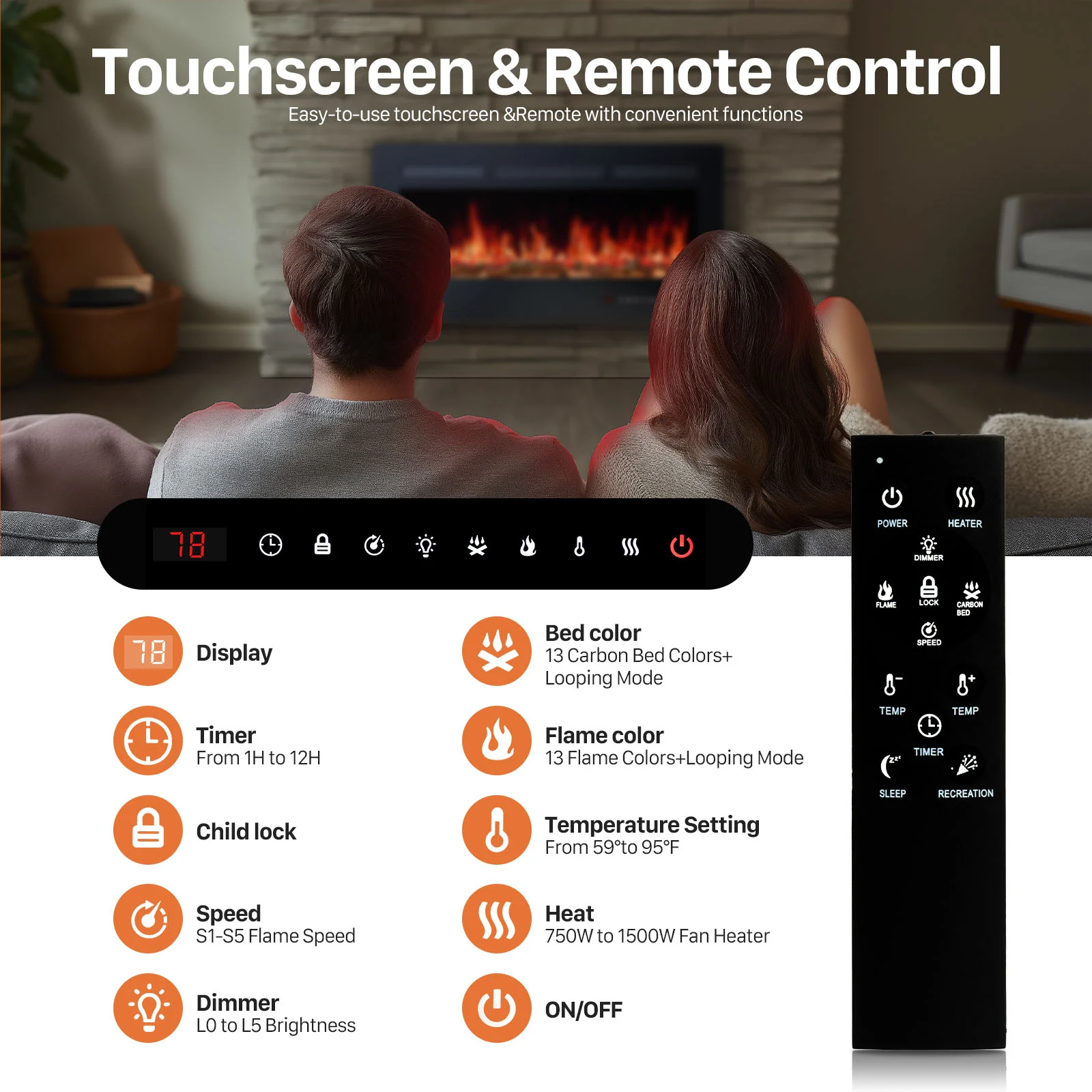 Electric Fireplace Heater With Remote Control