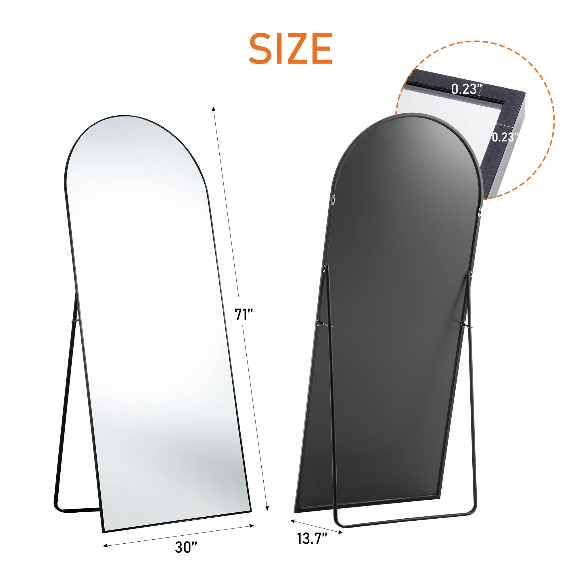 Floor Standing Mirror, Wall Mirror With Stand Aluminum Alloy Thin Frame