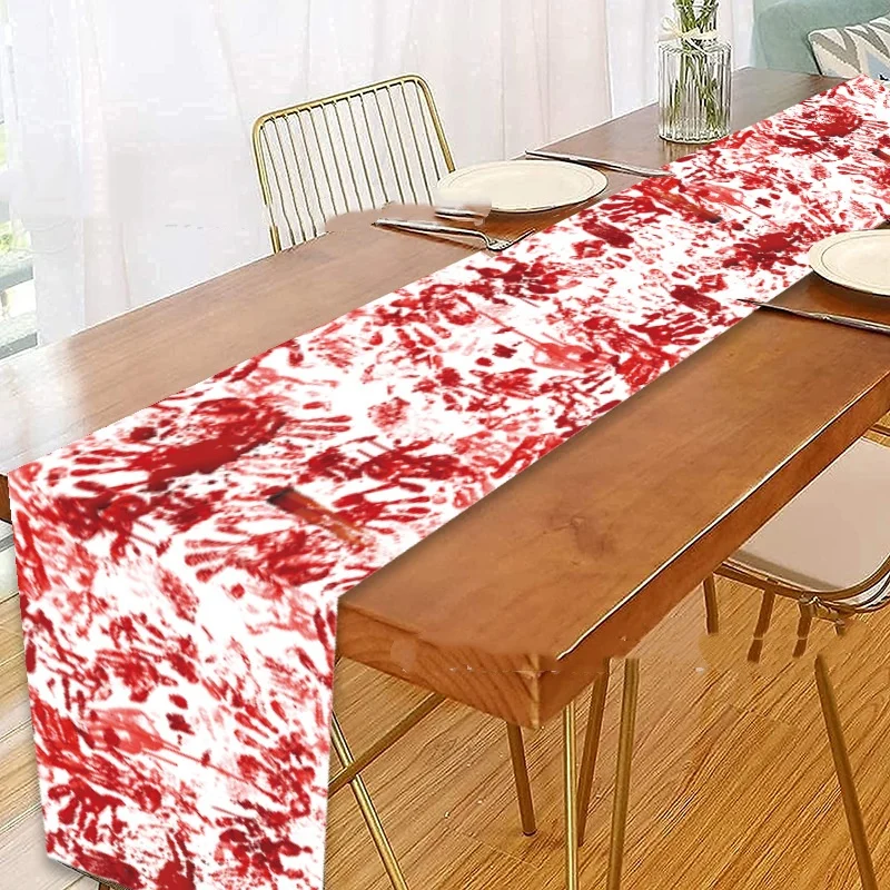 Horror Happy Halloween Tablecloth Bloody Handprint Table Cover Festival Halloween Party