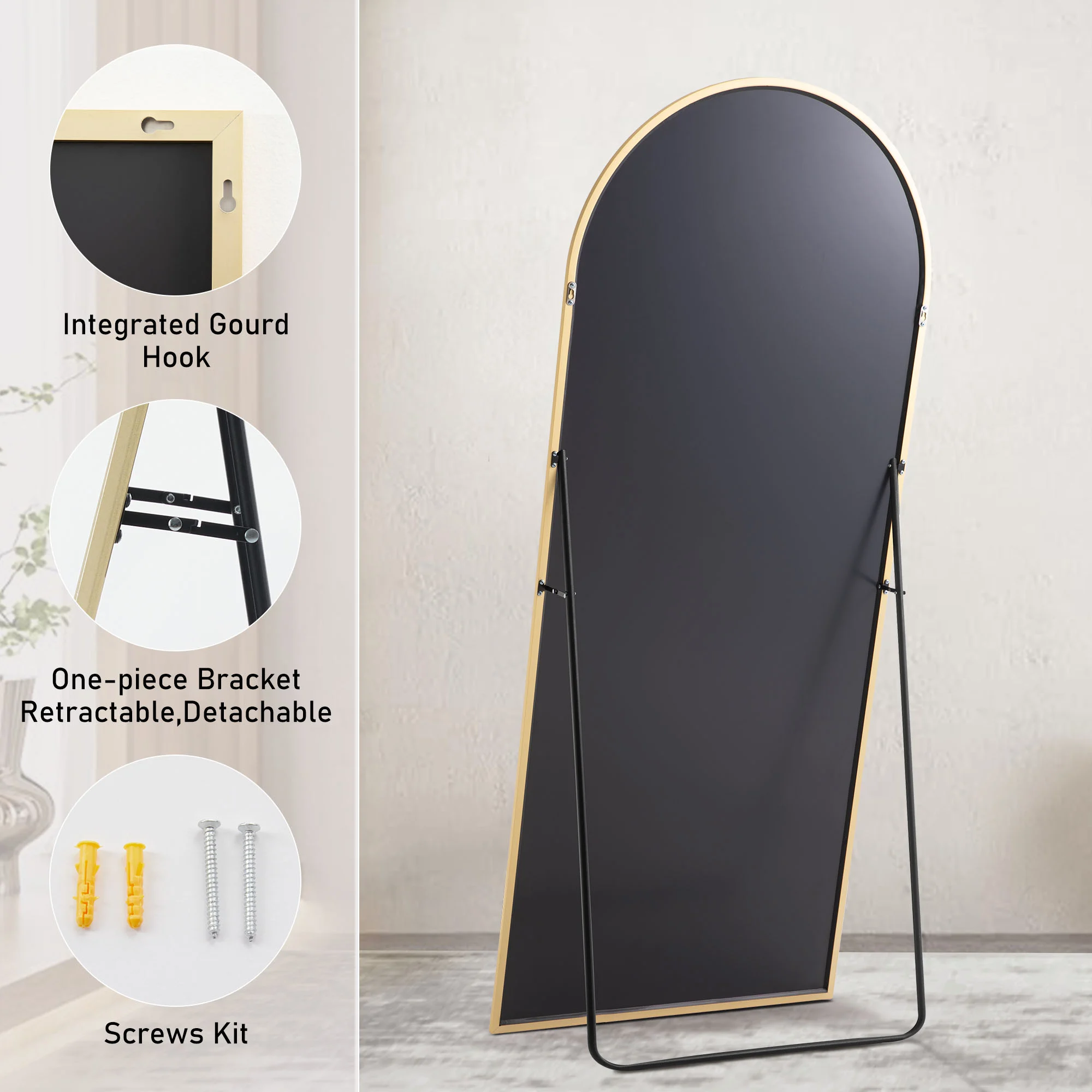 Floor Standing Mirror, Wall Mirror With Stand Aluminum Alloy Thin Frame