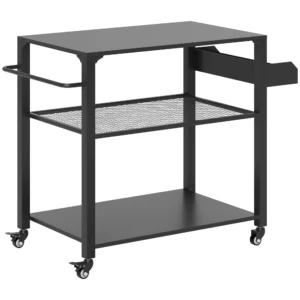 3-Tier Outdoor Grill Cart With Storage Racks, Side Handle, Movable Pizza Oven Table On