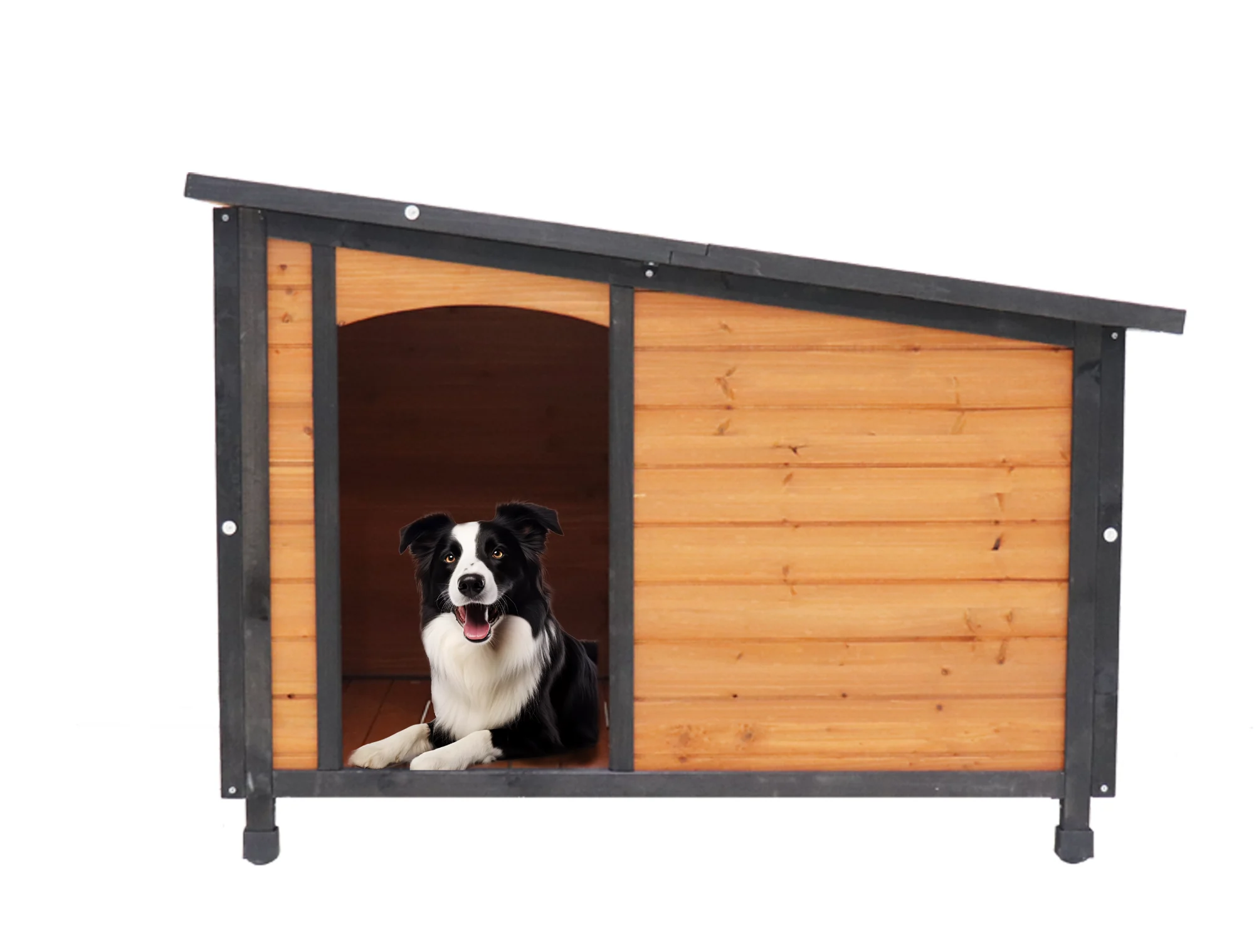 46 Dog House Outdoor & Indoor Wooden Dog Kennel For Winter With Raised Feet Weatherproof