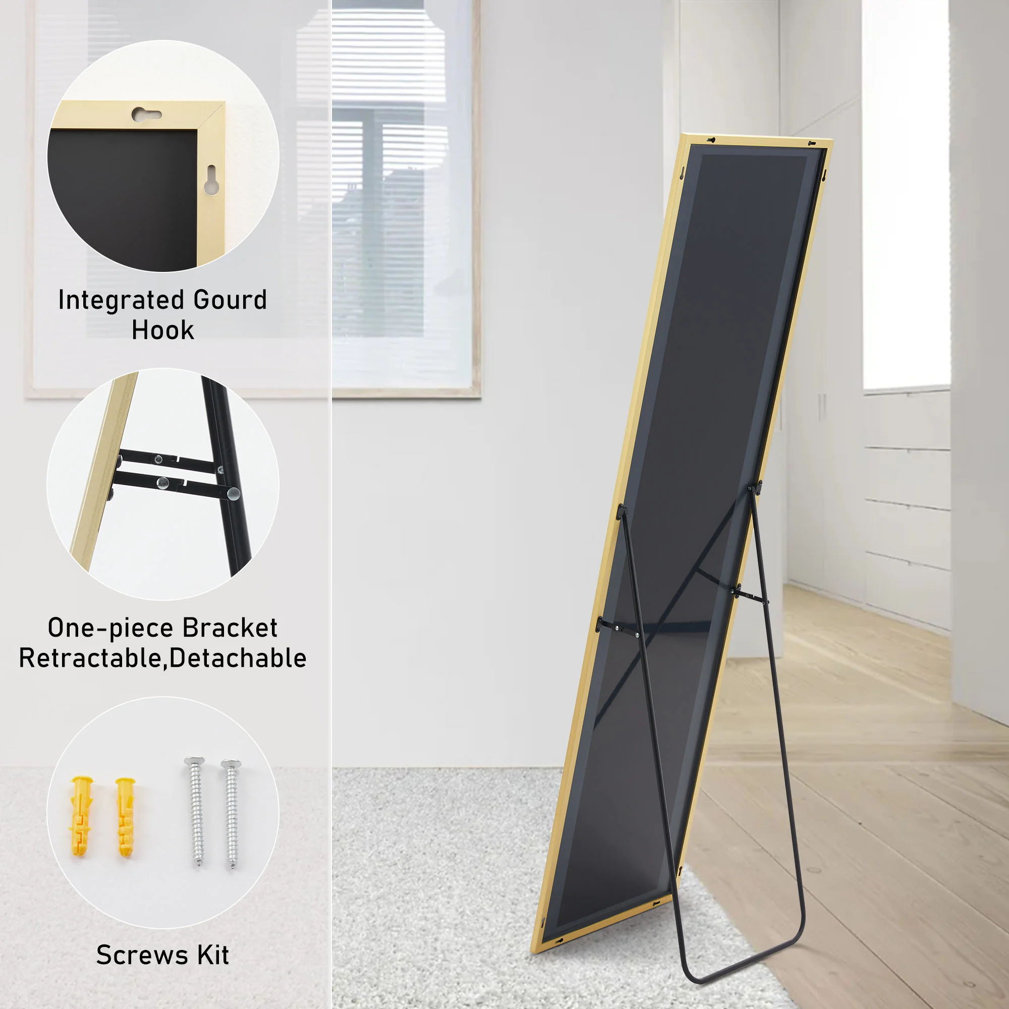 Floor Standing Mirror, Wall Mirror With Stand Aluminum Alloy Thin Frame