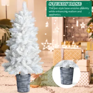 4 FT White Artificial Christmas Tree With Pot Stand, Potted Xmas Pine Tree With 200