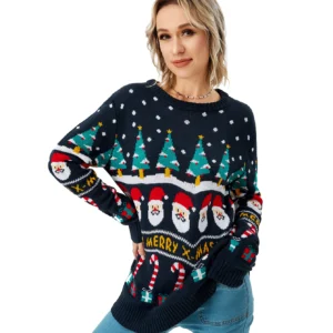 Women's Christmas Sweater Pullover Knitted Jumper Long Sleeve Crew Neck Sweater Shirt