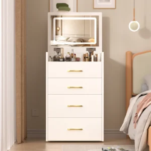 3 In 1 Vanity Desk With Open Top Mirror, Small Make Up Vanity Set With Visible Glass