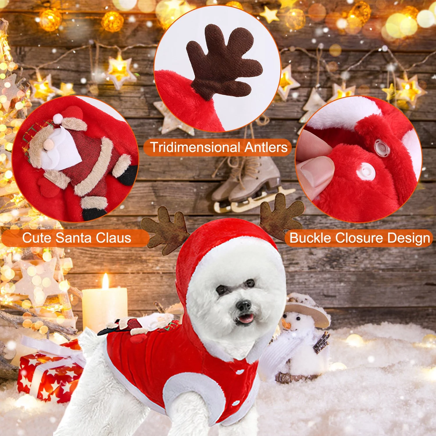 1Pc Pet Christmas Clothes Santa Claus Reindeer Antlers Costume Winter Outfit New Year
