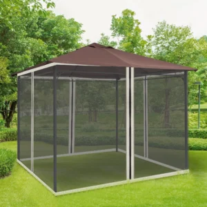 10x10 Gazebo With Netting, Canopy Tents With Zippers, Black Rings, High-quality