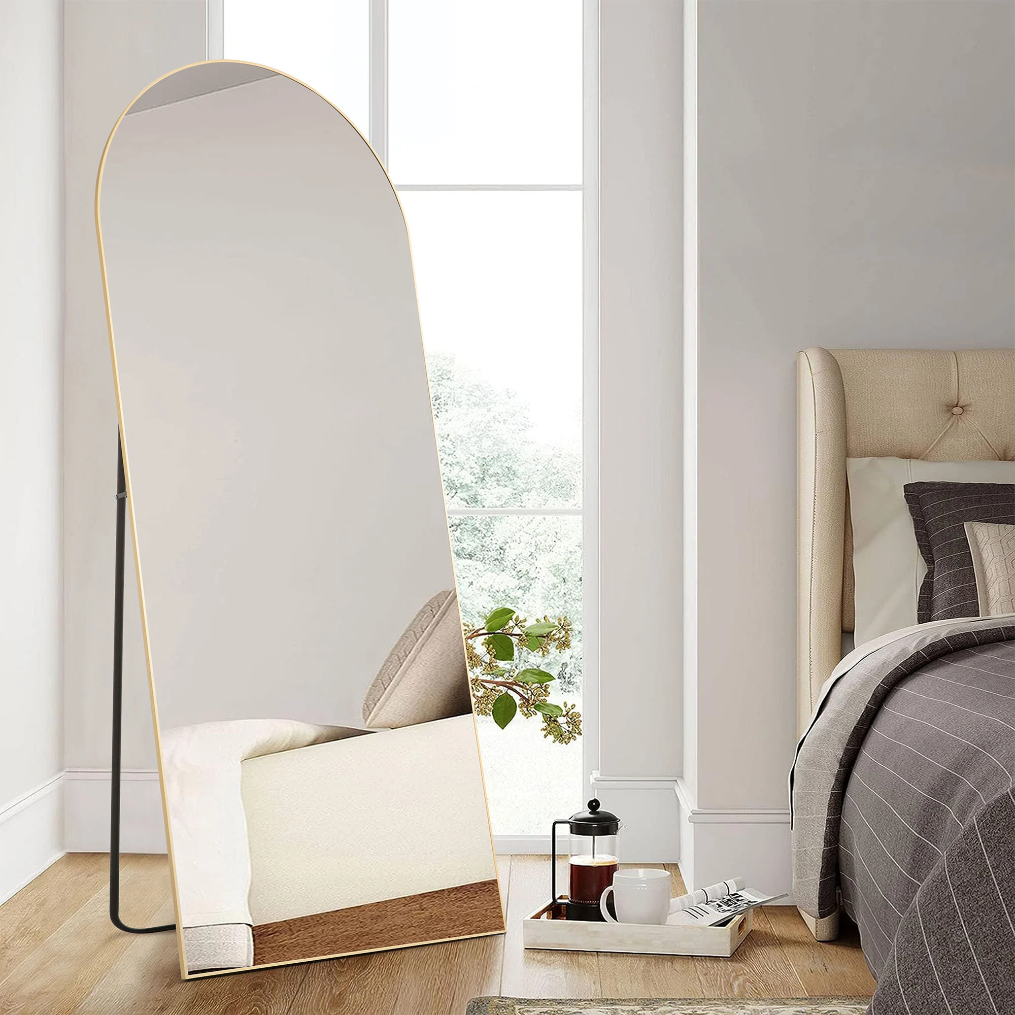 Floor Standing Mirror, Wall Mirror With Stand Aluminum Alloy Thin Frame