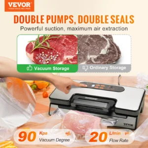 Vacuum Sealer Machine, 90Kpa 130W Powerful Dual Pump And Dual Sealing, Dry And Moist Food