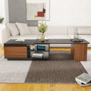 Extendable Coffee Table, Length Adjustable Wood Coffee Table With 2 Storage Drawers For