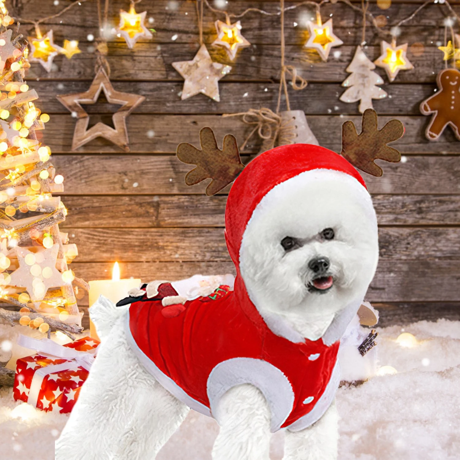 1Pc Pet Christmas Clothes Santa Claus Reindeer Antlers Costume Winter Outfit New Year