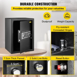 Safe Box, 2.1 CU.FT Fingerprint Safe Box For Money 2 Keys & Digital Keypad, Q235 Steel
