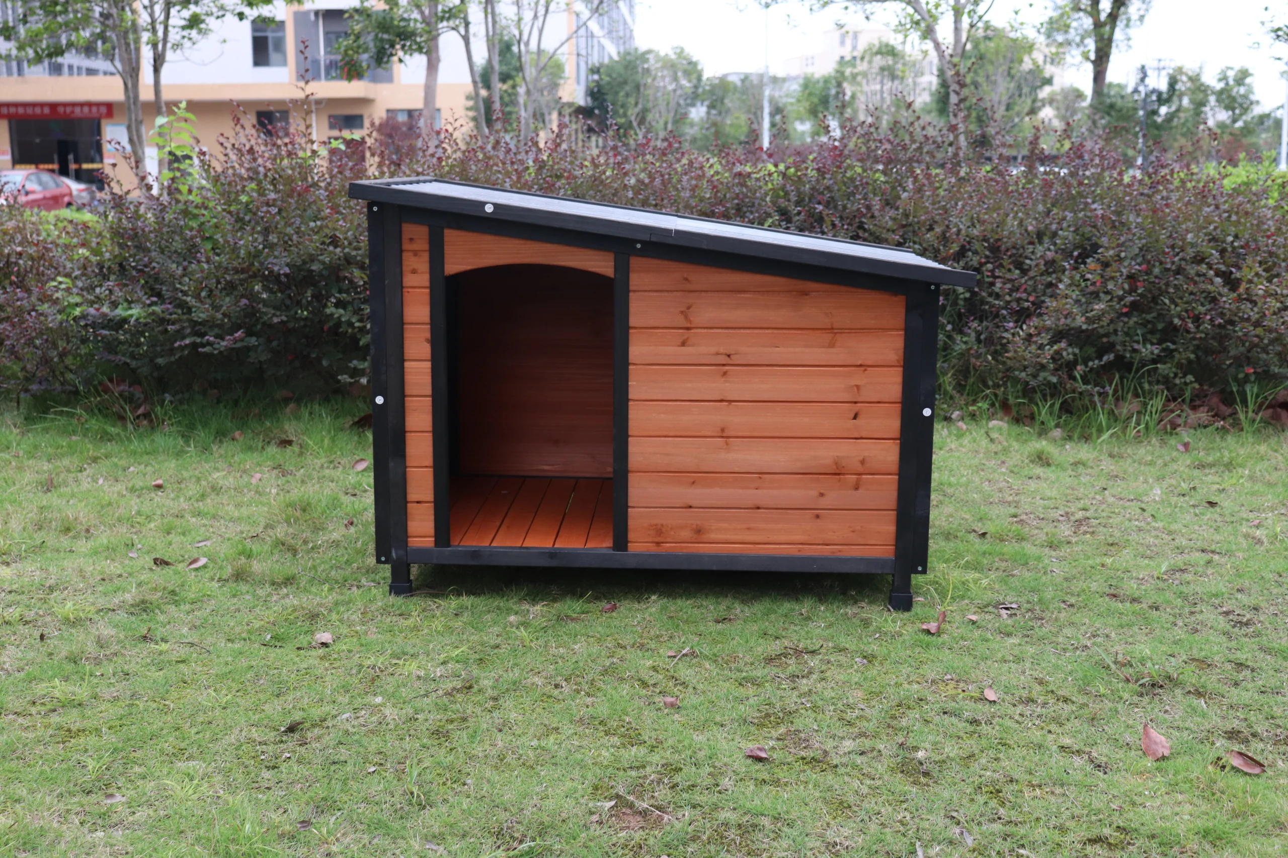 46 Dog House Outdoor & Indoor Wooden Dog Kennel For Winter With Raised Feet Weatherproof