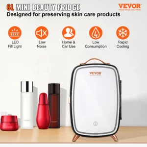 Vevor Mini Fridge, 6L Skincare Fridge With LED Light And HD Mirror, AC DC Makeup Fridges