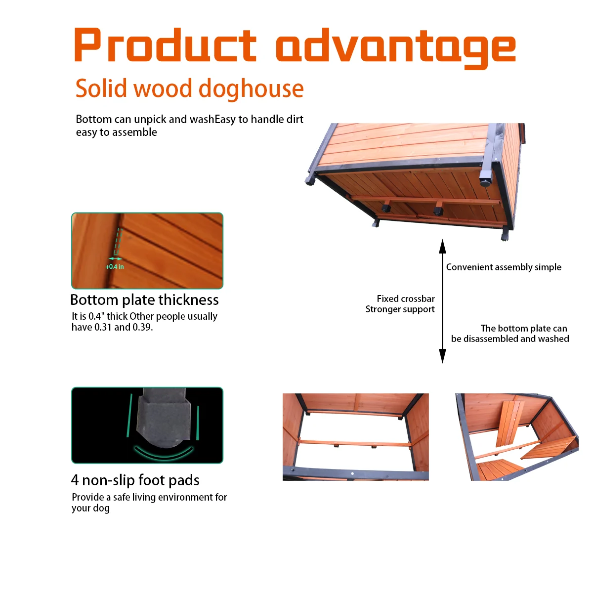 46 Dog House Outdoor & Indoor Wooden Dog Kennel For Winter With Raised Feet Weatherproof