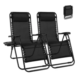 Set Of 2 Zero Cravity Lounge Chairs, Outdoor Patio Folding Recliners For Pool Beach With