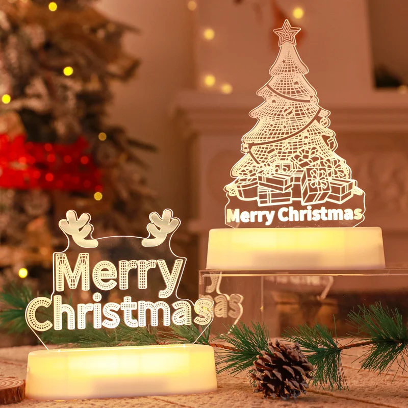 Christmas Decoration 3D Lamp Acrylic LED Night Lights New Year Valentines Day Christmas