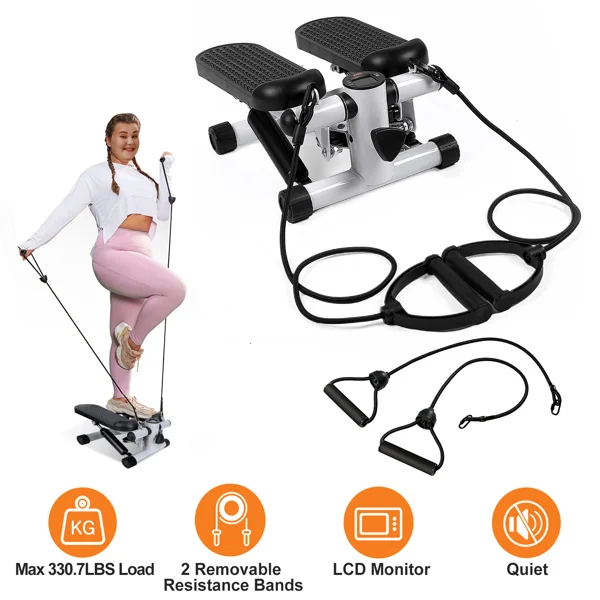 Fitness Step Machine, Mini Step Machine With Resistance Band, Home Fitness Equipment With