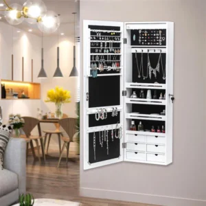 Non Full Mirror Wooden Wall Mounted Jewelry Storage Mirror Cabinet