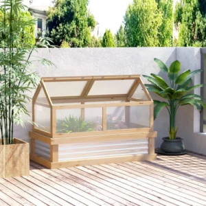 Outsunny Raised Garden Bed With Polycarbonate Greenhouse, Wooden Garden Cold Frame