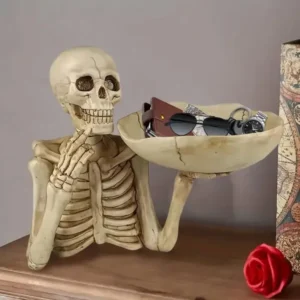 Skull Tray Ornament With Bowl Unique Skeleton Design For Indoor & Outdoor Decor, Perfect