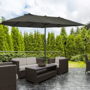 15ft Double-Sided Patio Umbrella Outdoor Market Extra Large Gray With Crank For Deck Lawn