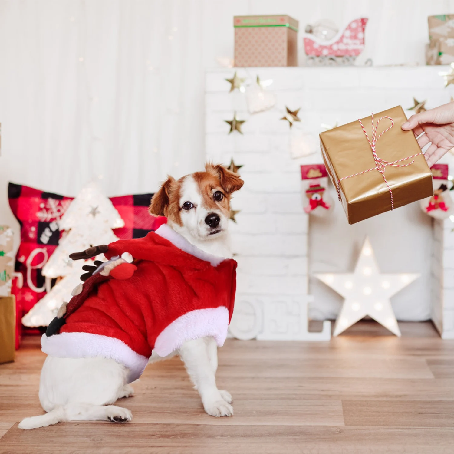 1Pc Pet Christmas Clothes Santa Claus Reindeer Antlers Costume Winter Outfit New Year