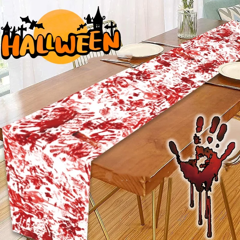 Horror Happy Halloween Tablecloth Bloody Handprint Table Cover Festival Halloween Party