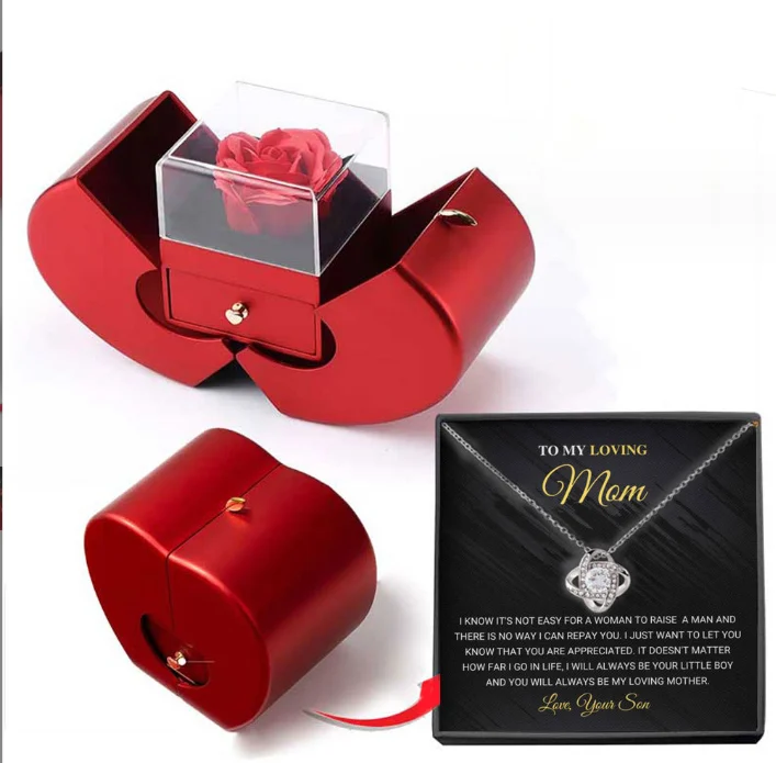 Fashion Jewelry Box Red Apple Christmas Gift Necklace Eternal Rose For Girl Mother's Day