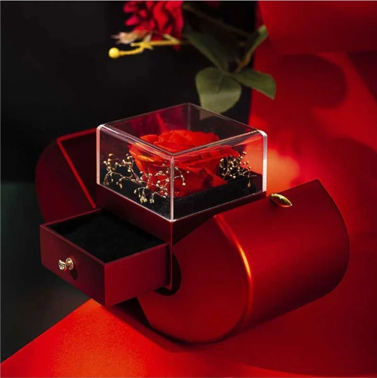 Fashion Jewelry Box Red Apple Christmas Gift Necklace Eternal Rose For Girl Mother's Day