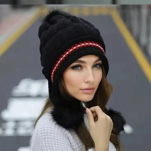 Cozy Knit Fleece-Feel Beanie With Ear Flaps & Pompom Warm Winter Hat For Women Perfect