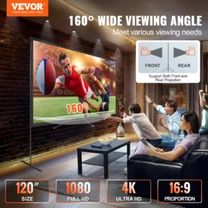 VEVOR Projector Screen With Stand, 120 Inch 4K 1080 HD Outdoor Movie Screen With Stand