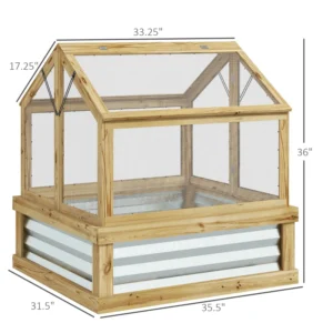 Raised Garden Flower Bed Kit With Greenhouse, Wooden Cold Frame Planter