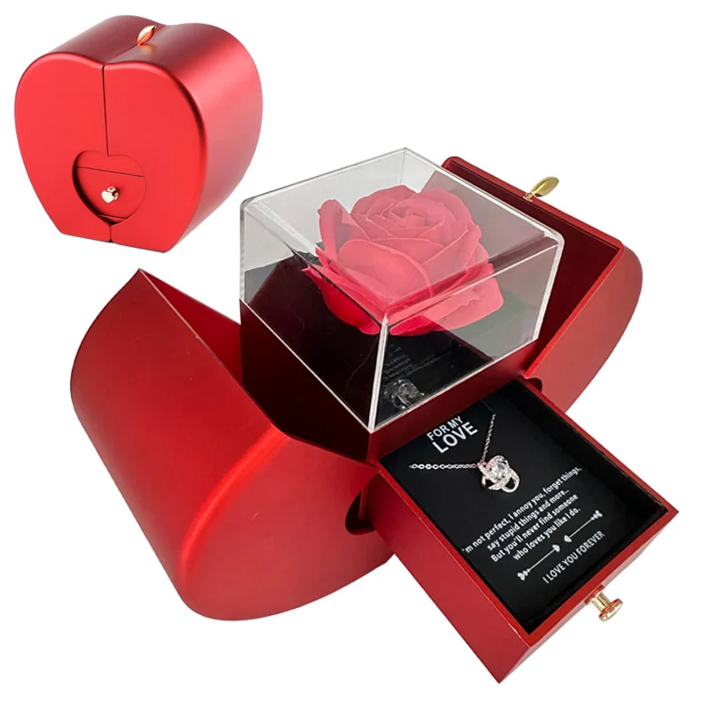 Fashion Jewelry Box Red Apple Christmas Gift Necklace Eternal Rose For Girl Mother's Day