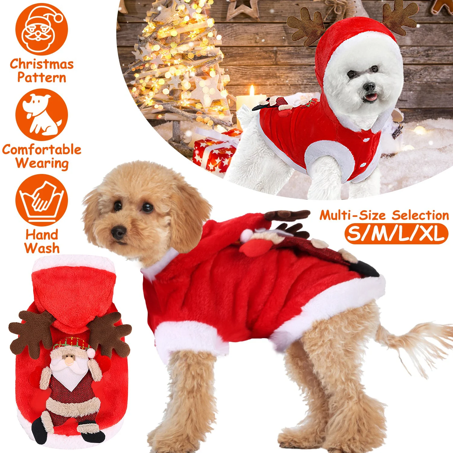 1Pc Pet Christmas Clothes Santa Claus Reindeer Antlers Costume Winter Outfit New Year