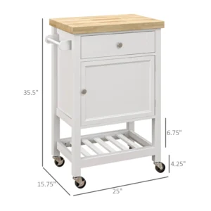 Kitchen Island On Wheels, Rolling Kitchen Cart With Rubberwood Top, Drawer, Wine Rack And